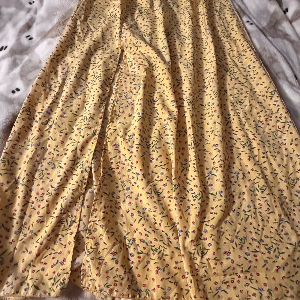 SHEIN Yellow Floral A-Line Skirt